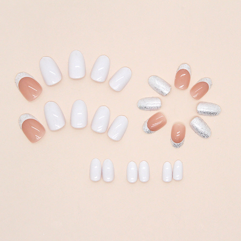 Wholesale Short Oval Cream White Solid Color Nail Stickers